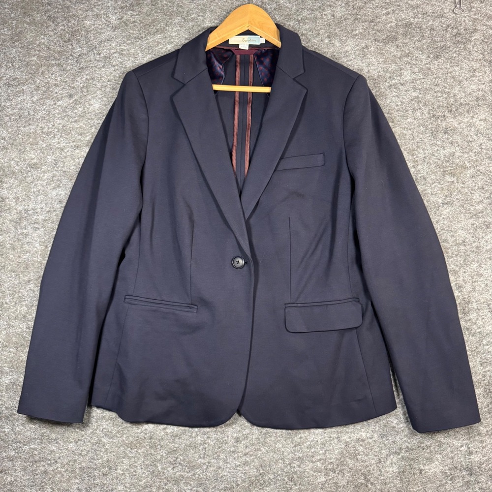 Boden Blazer Jacket Womens 14R Navy Blue Stretch Academia Career